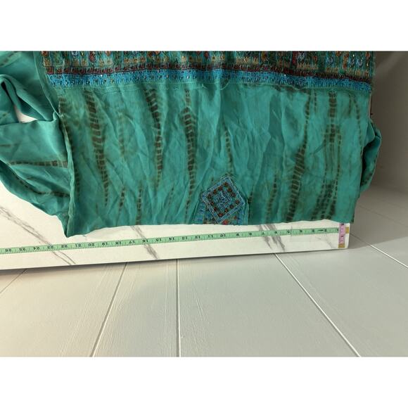 Chicos Women’s Embroidered Silk Beaded Tunic Grandma Preppy Tropical Beach Sz L - Picture 7 of 7